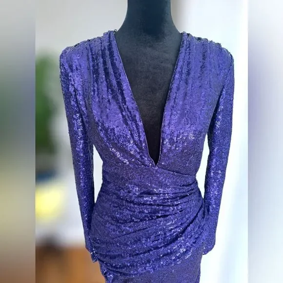 SHO BY TADASHI SHOJI Long Sleeve Sequin Cocktail Mini Dress Size XS - Picture 7 of 16